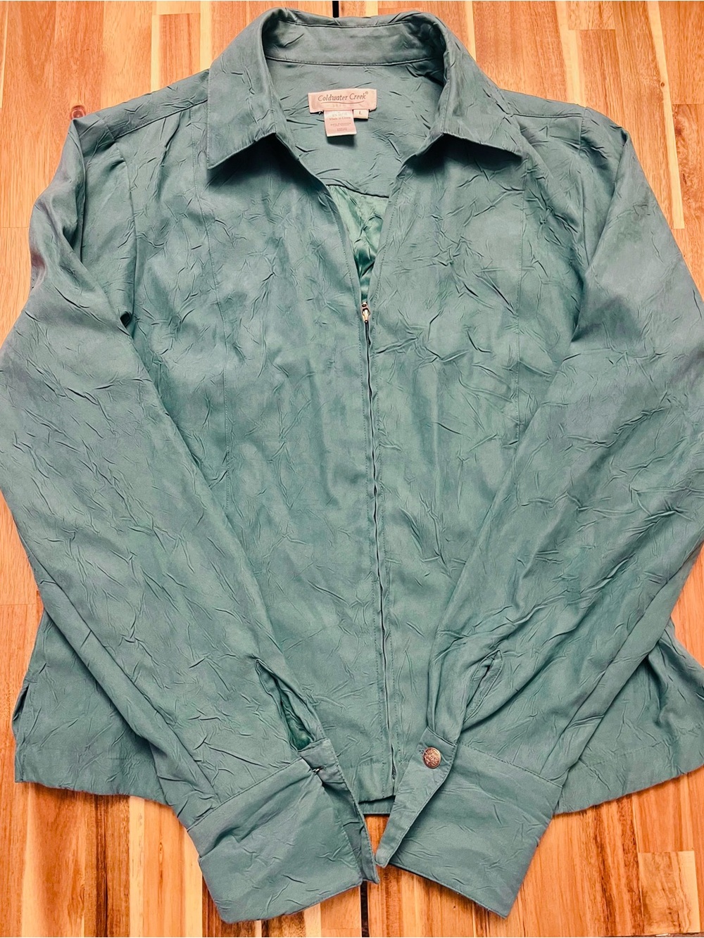 Coldwater Creek Teal Lightweight Zip-Front Shirt Jacket